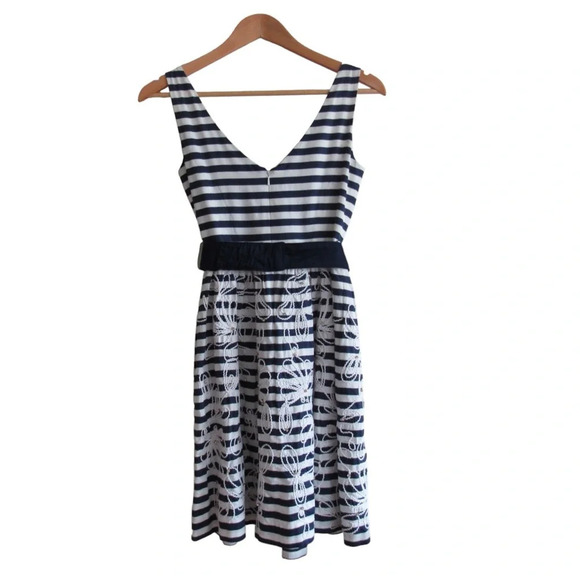 Lilly Pulitzer Roswell Dress 00 White Navy Stripes Cording Sleeveless Preppy - Picture 2 of 11